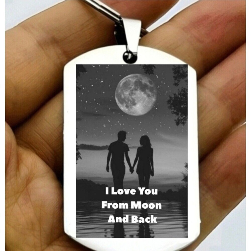 I Love You From Moon To Back Hot Lober Couple Date Love Stainless Keychain
